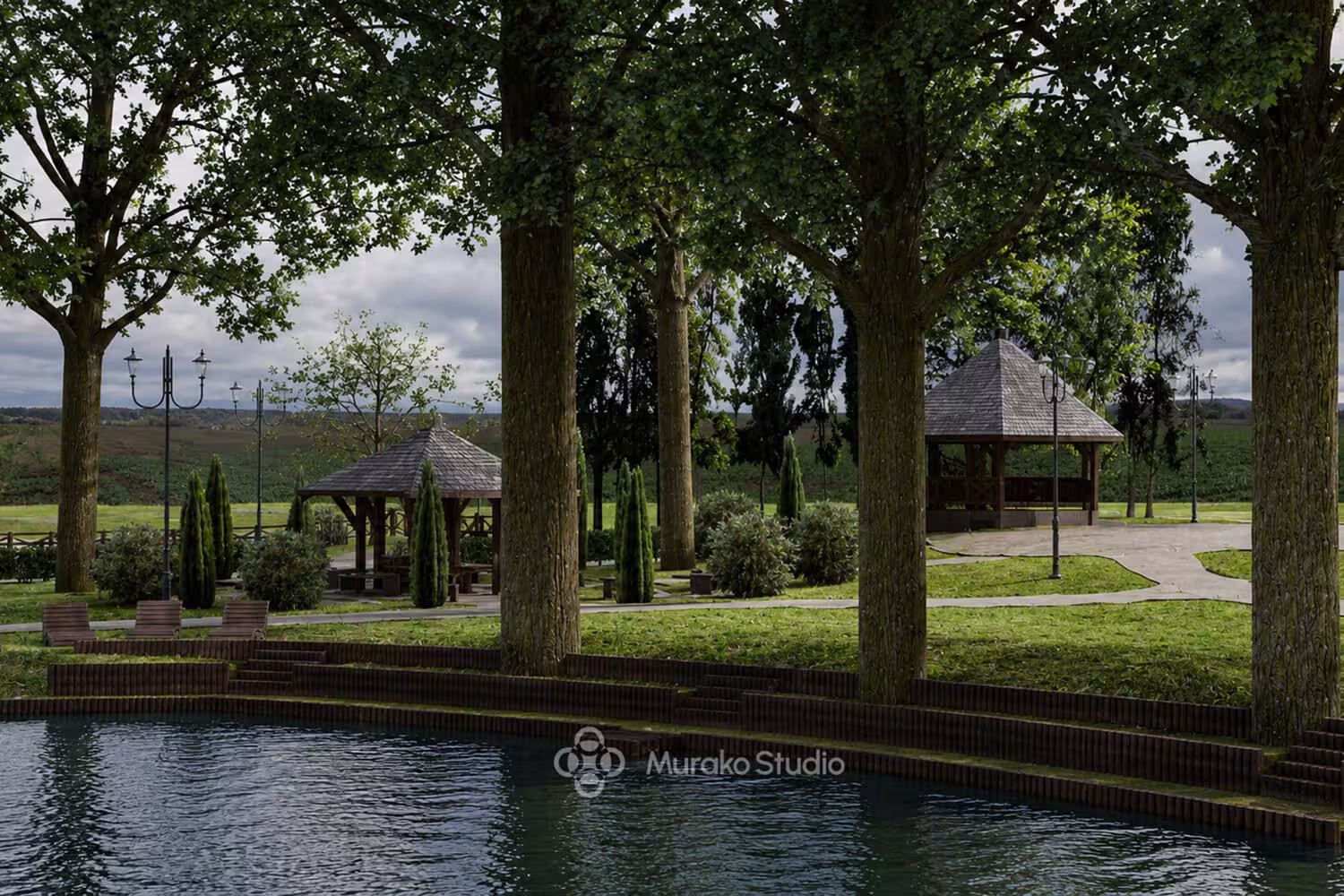 Park w Bratkowicach - jezioro