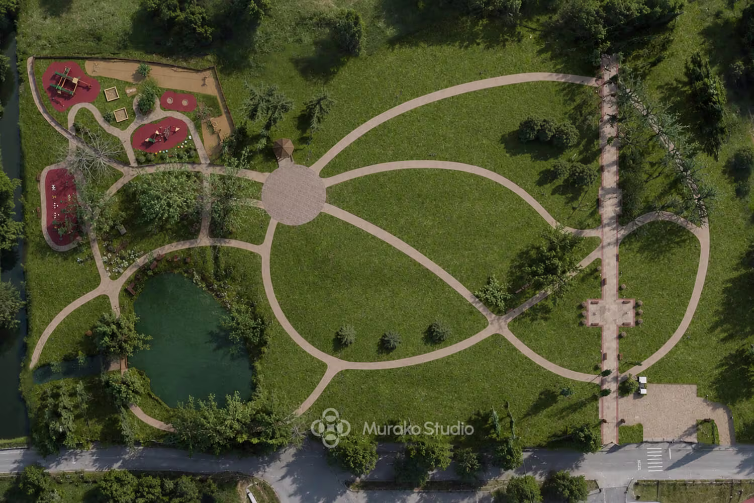 Park w Bratkowicach — widok z góry